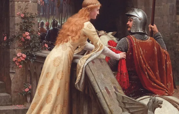 Picture girl, castle, picture, goodbye, girl, knight, virgin, Middle Ages
