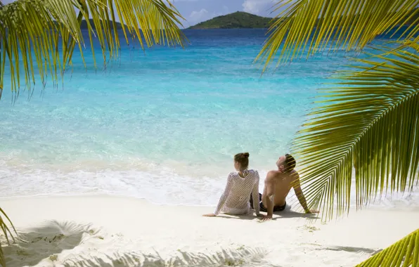 Sea, beach, palm trees, pair