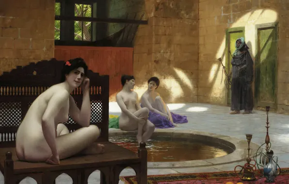 Erotic, interior, picture, Jean-Leon Gerome, Women in Turkish Bath