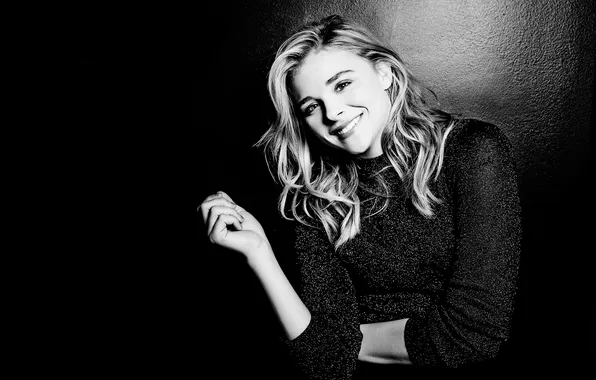 Picture smile, photo, background, actress, hairstyle, black and white, photoshoot, Chloe Grace Moretz