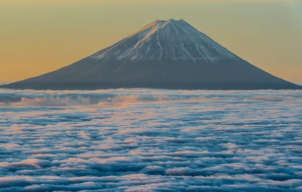 The sky, clouds, mountain, the volcano, Japan, Fuji