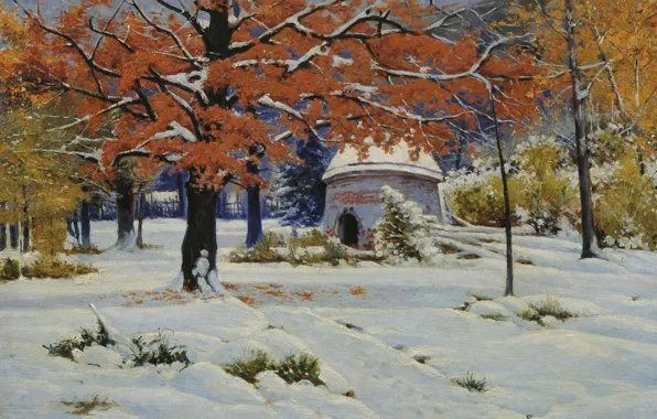 Landscape, oil, picture, canvas, Constantine Kryzhitsky, Early Snow