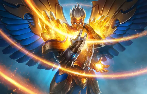 Fire, wings, angel, warrior, mask, art, juggernaut wars, mitrael