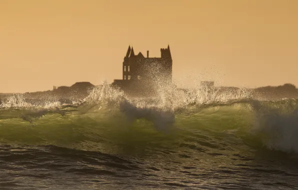 Sea, wave, squirt, castle, silhouette, architecture