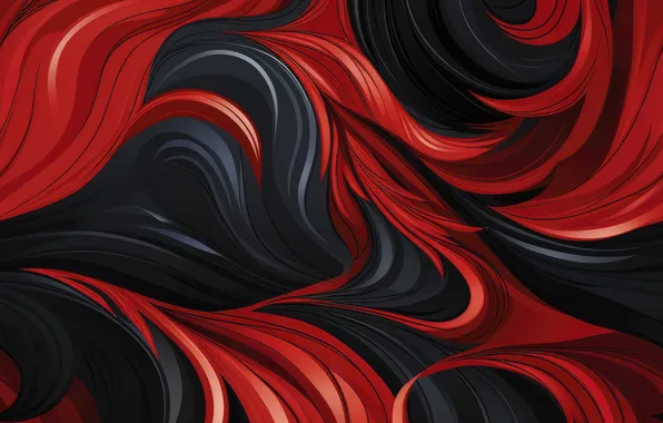Leaves, line, red, abstraction, black, feathers, abstract background, AI art