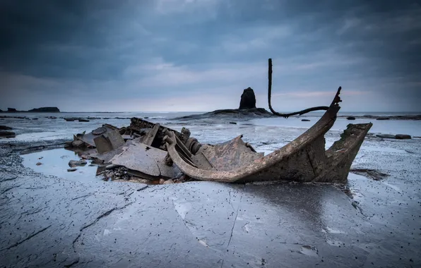 Sea, landscape, night, shore