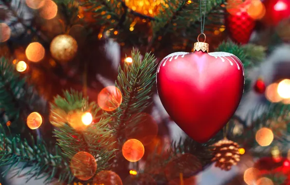 Decoration, lights, lights, heart, tree, New Year, Christmas, garland