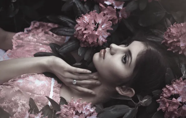 Look, girl, flowers, dress