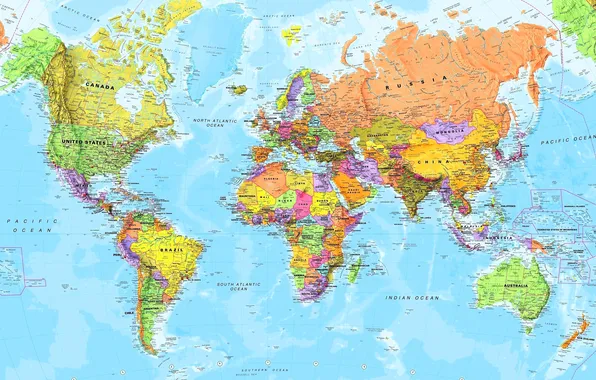 Continents, world map, oceans