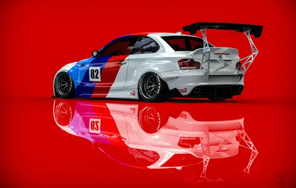 Auto, BMW, Machine, Art, Rendering, Red background, BMW 1 Series, Transport & Vehicles