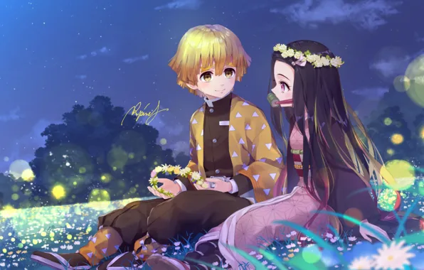 Picture girl, nature, guy, Demon Slayer Kimetsu no Yaiba, The Blade Cleaves Demons