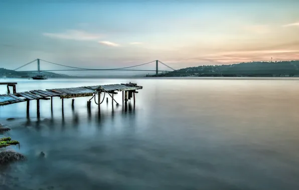 Water, bridge, the city, river, dawn, Marina, Bay, Köprü