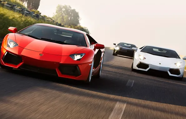 Machine, auto, white, red, movement, black, supercar, Lamborghini