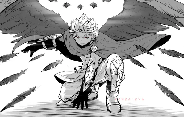 Wings, angel, feathers, guy, red eyes, My Hero Academia, Boku No Hero Academy, My Hero …