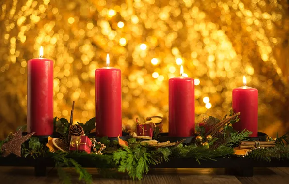 Glare, background, candles, Christmas, New year, composition, decoration