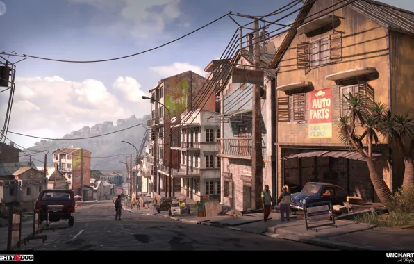 The city, people, street, home, Uncharted 4, City Chase Modeling Part1