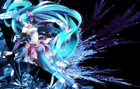 Background, black, crystals, Hatsune Miku, Vocaloid