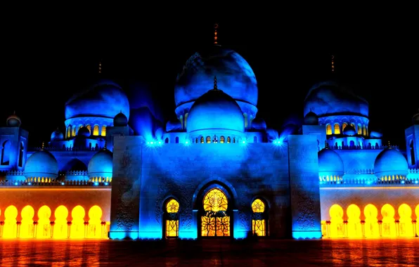 Night, UAE, The Sheikh Zayed Grand mosque, Abu Dhabi, Sheikh Zayed Grand Mosque, Abu-Dhabi