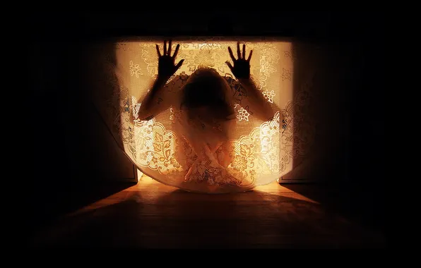 Girl, background, the door