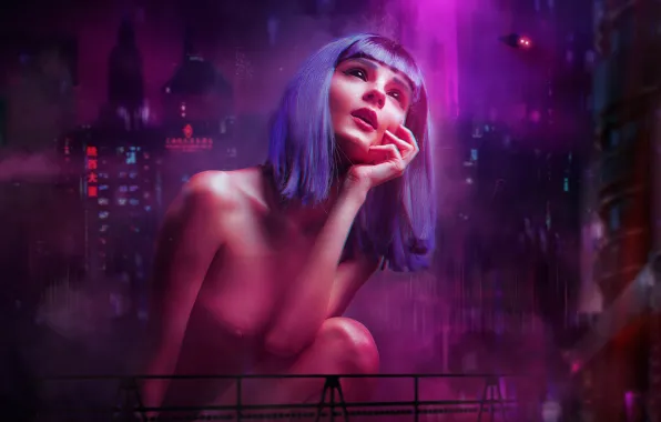 Roof, building, Blade Runner, Blade runner, dystopia, coslplay, hologram
