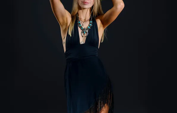 Blonde, Pose, Dress, Hat, Feet, Boots