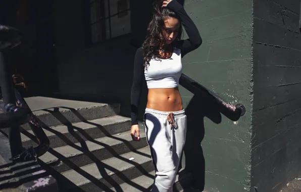 Picture girl, pose, tummy, figure, stage, sports, the wall, Anna Monique