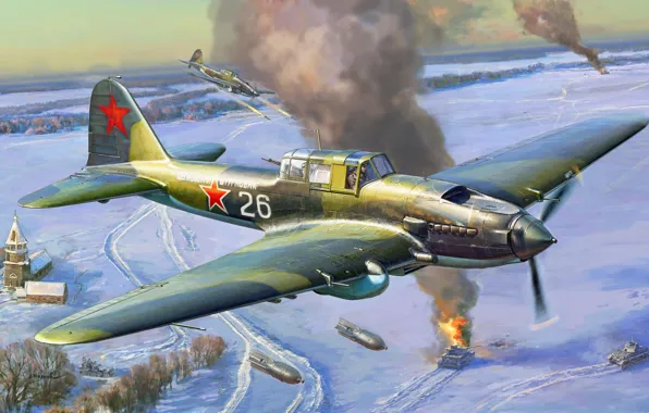 Winter, USSR, IL-2, Attack, Andrei Zhirnov, Ilyushin, IL-2 Shturmovik (mod.1943)