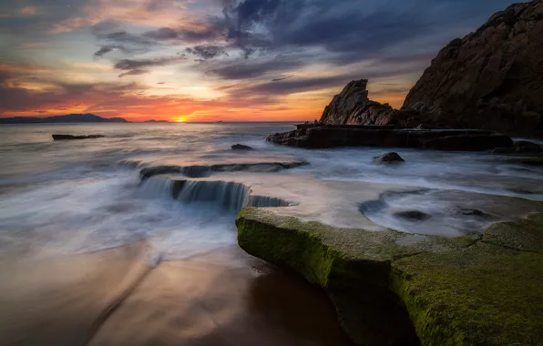 Beach, the sky, water, rocks, excerpt, Spain, Azkorri beach