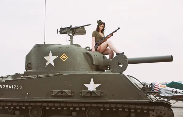 Girl, weapons, tank, rifle, average, M4 Sherman, self-loading, "Sherman"