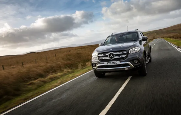 Picture Mercedes-Benz, pickup, on the track, 2017, X-Class, dark gray, UK-version