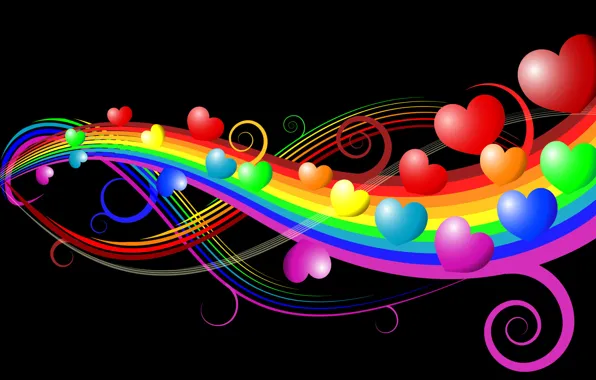 Picture color, line, paint, black, rainbow, hearts