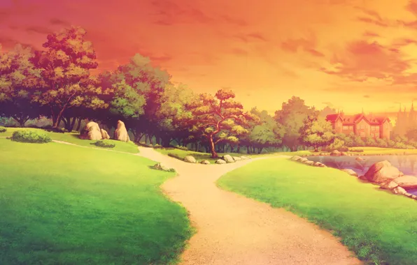 Sunset, nature, landscapes, anime, art, shinsei ni shite okasubekarazu