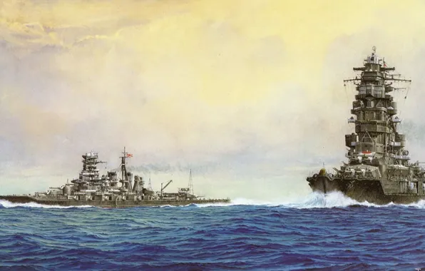 Ship, art, Navy, military, battleship, Japanese, battleship, WW2
