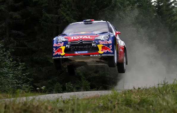 Picture Citroen, DS3, WRC, Rally, Sebastien Loeb, The front, In The Air, Flies