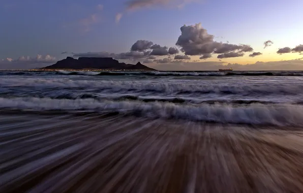 Sea, wave, landscape, night, nature