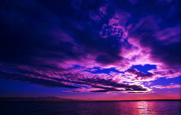 Sea, the sky, clouds, night, Wallpaper, silence, dawn