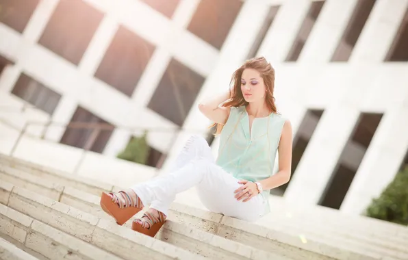 Girl, Beautiful, Model, Sun, Sitting, Stairs, Carolyn