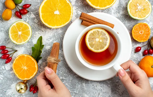 Table, tea, hands, fruit, briar, the tea party, Cup, cinnamon