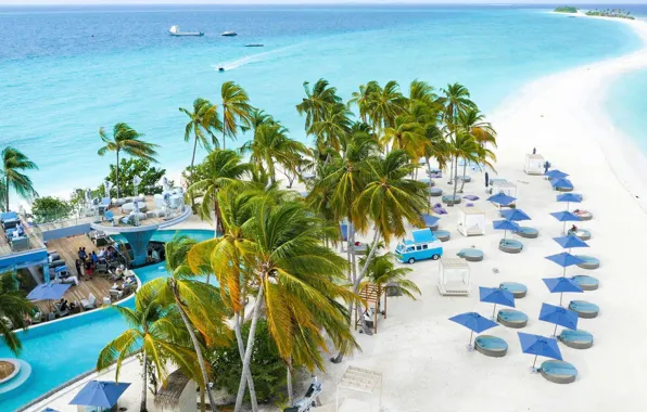 Palm trees, the ocean, island, The Maldives, resort, Finolhu, A Kuoni Hotel in Maldives
