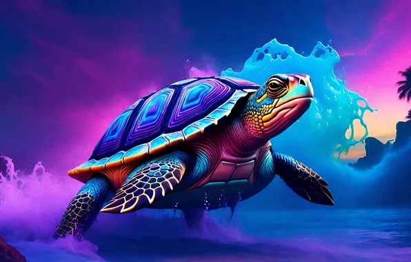 Turtle, bright, the color purple