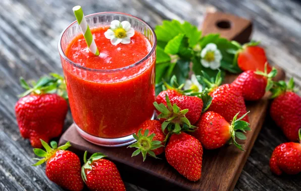Glass, berries, strawberry, juice