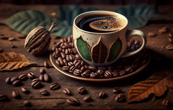 The dark background, table, Board, coffee, mug, Cup, drink, placer