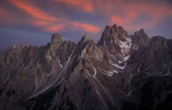 Picture the sky, clouds, sunset, mountains, nature, rocks, the evening, The Dolomites