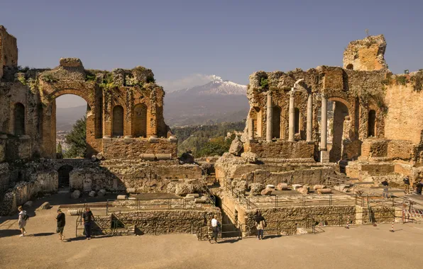 Italy, Sicily, Taormina, ancient Greek theatre