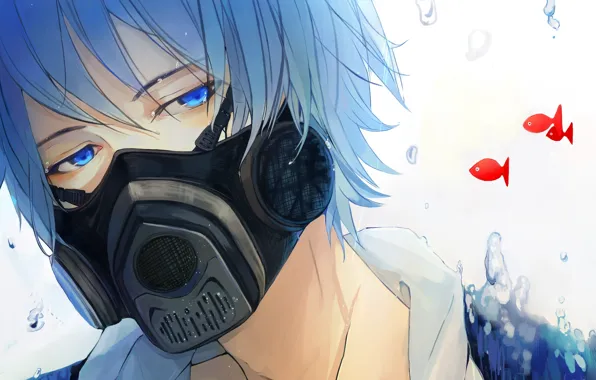 Fish, art, guy, vocaloid, under water, Vocaloid, kaito, object spring