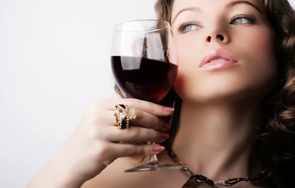 Picture girl, wine, glass