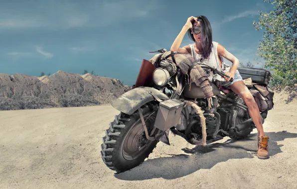 Road, sand, girl, the sun, pose, shorts, shoes, Mike