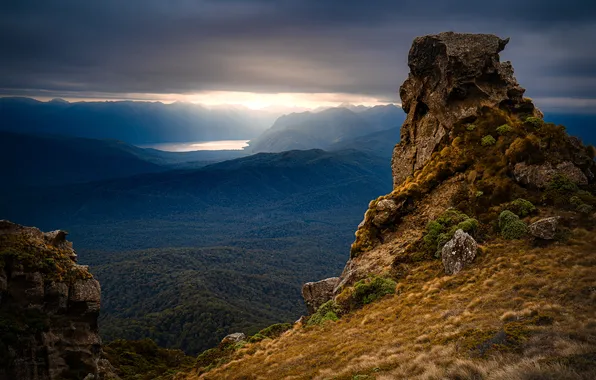 Picture mountains, lake, rocks