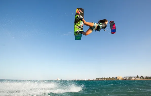 Sea, wave, the sky, water, girl, squirt, jump, horizon