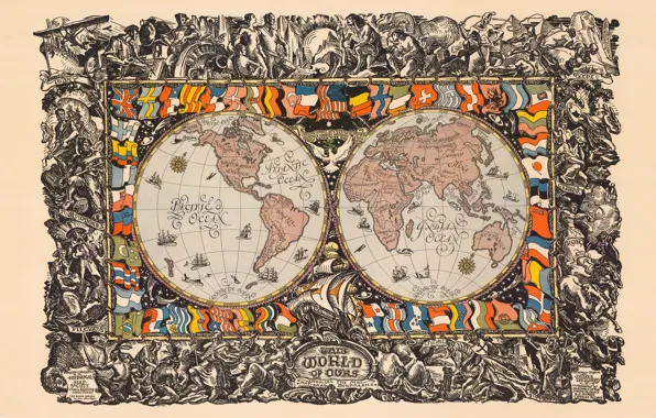 Picture map, flags, continents